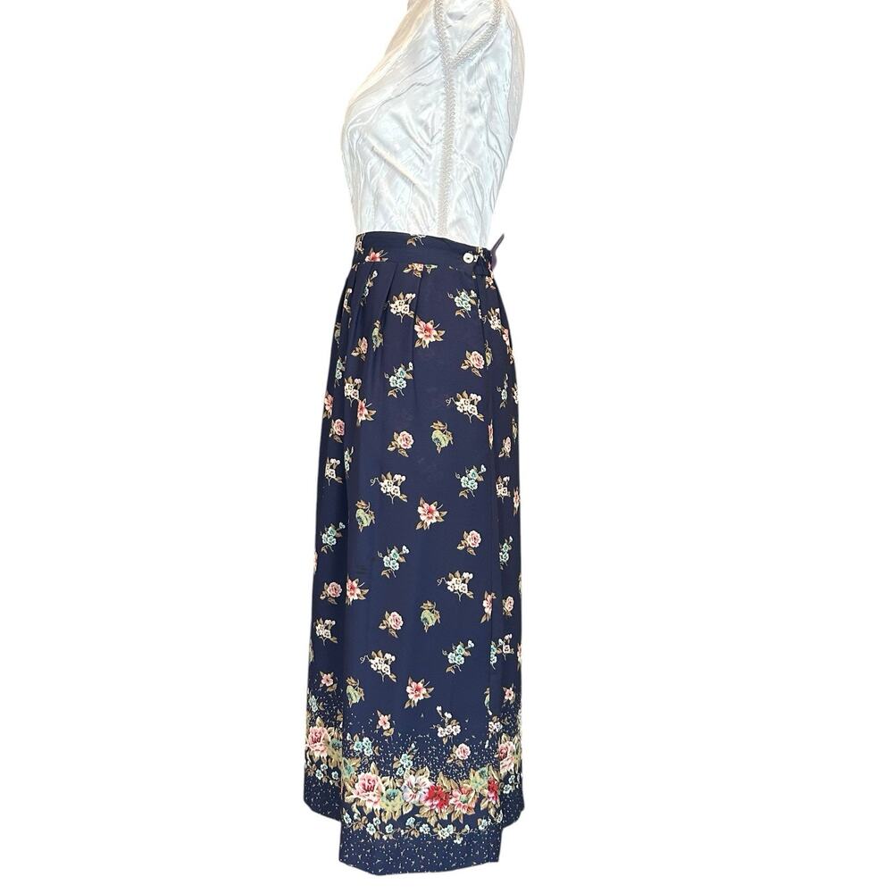 Leslie Fay Navy Floral Border Midi Skirt 16P Coastal Chic - Picture 4 of 14